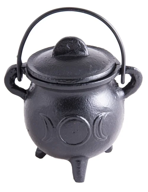 Räuchergefäß - Hexenkessel - Sonne & Mond - Gusseisen mit Henkel & Deckel ca.8,5x7,5cm