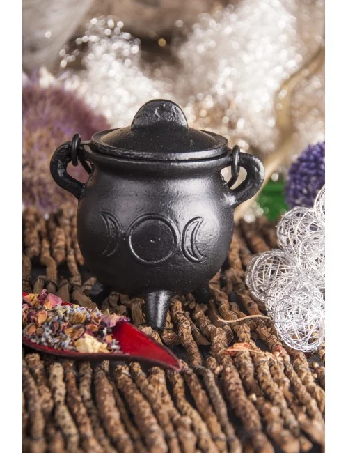 Räuchergefäß - Hexenkessel - Sonne & Mond - Gusseisen mit Henkel & Deckel ca.8,5x7,5cm