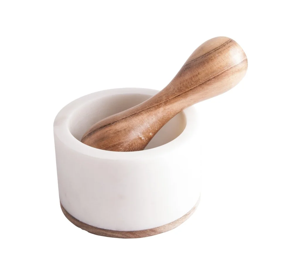 Mörser aus Marmor mit Holzstößel ca. 12,5x7,5 cm