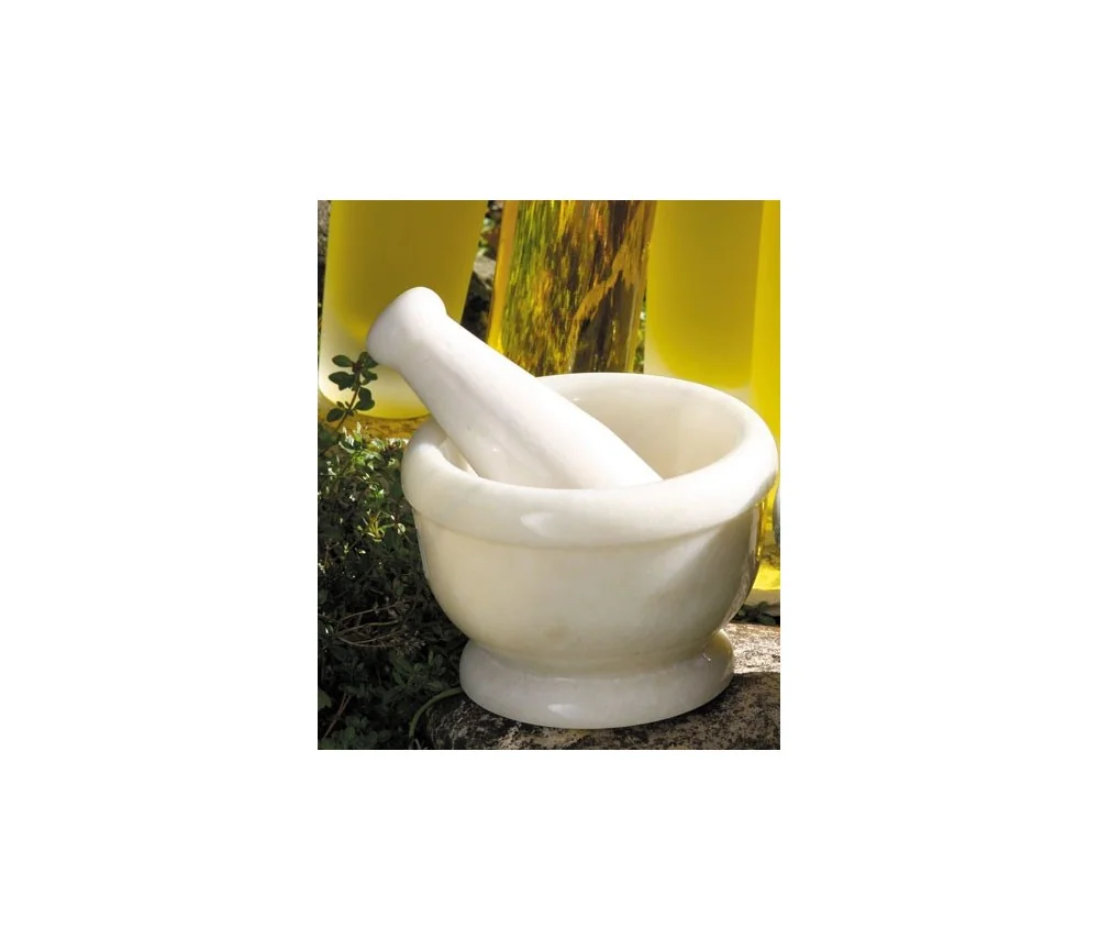 Mörser aus weißem Marmor mit passendem Marmor-Stößel ca. 12x9 cm