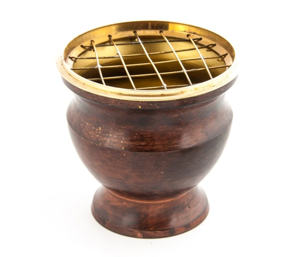 Räuchergefäß mit Netz -aus Messing /Emaille-rotbraun ca.8x7,5 cm