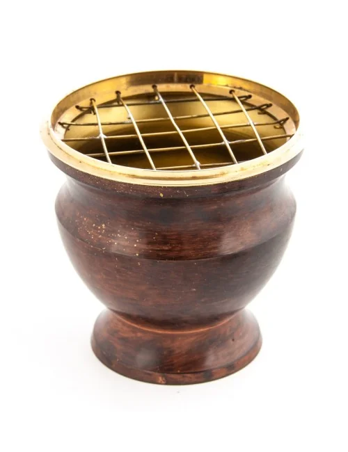 Räuchergefäß mit Netz -aus Messing /Emaille-rotbraun ca.8x7,5 cm