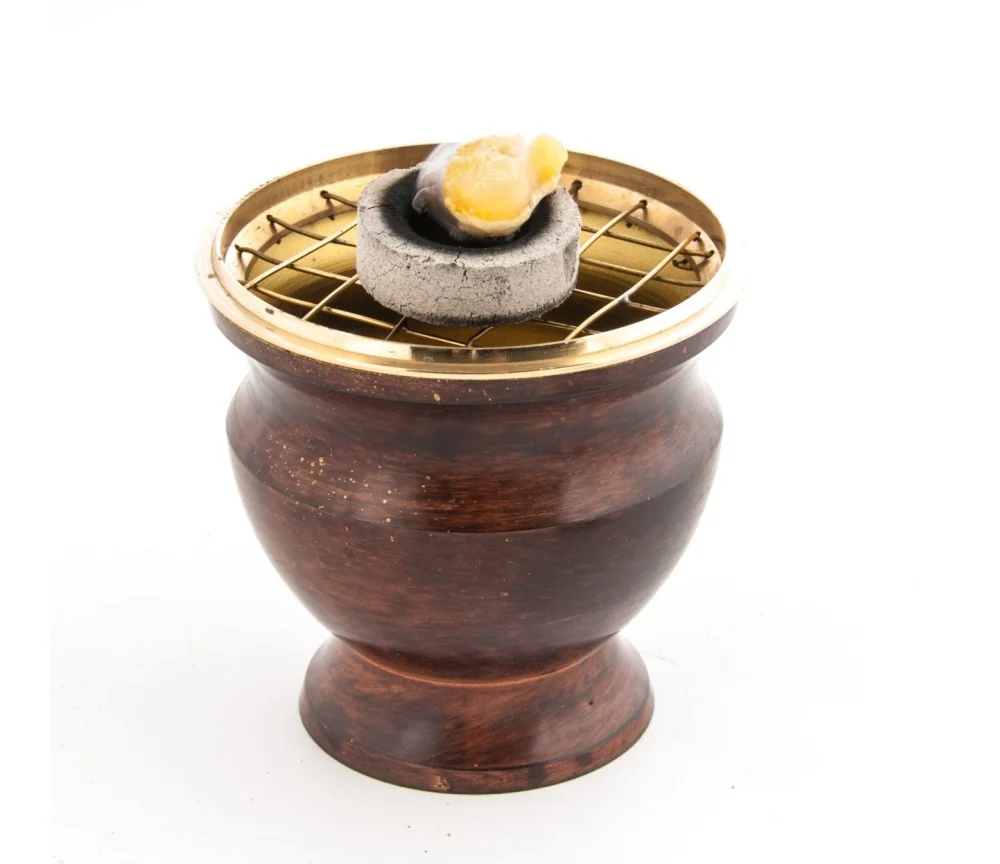 Räuchergefäß mit Netz -aus Messing /Emaille-rotbraun ca.8x7,5 cm