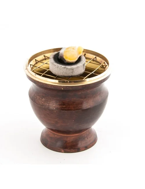 Räuchergefäß mit Netz -aus Messing /Emaille-rotbraun ca.8x7,5 cm