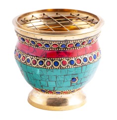 Räuchergefäß mit Netzeinsatz 7,5 x 8 cm mit Messing und Steinen