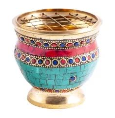 Räuchergefäß mit Netzeinsatz 7,5 x 8 cm mit Messing und Steinen