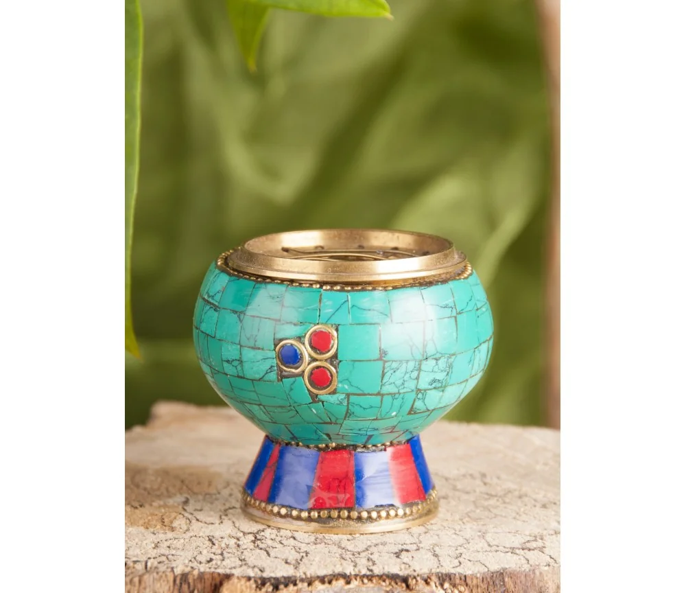 Räuchergefäß mit Netz - aus Messing mit Steinen 5,5 x 3,5cm