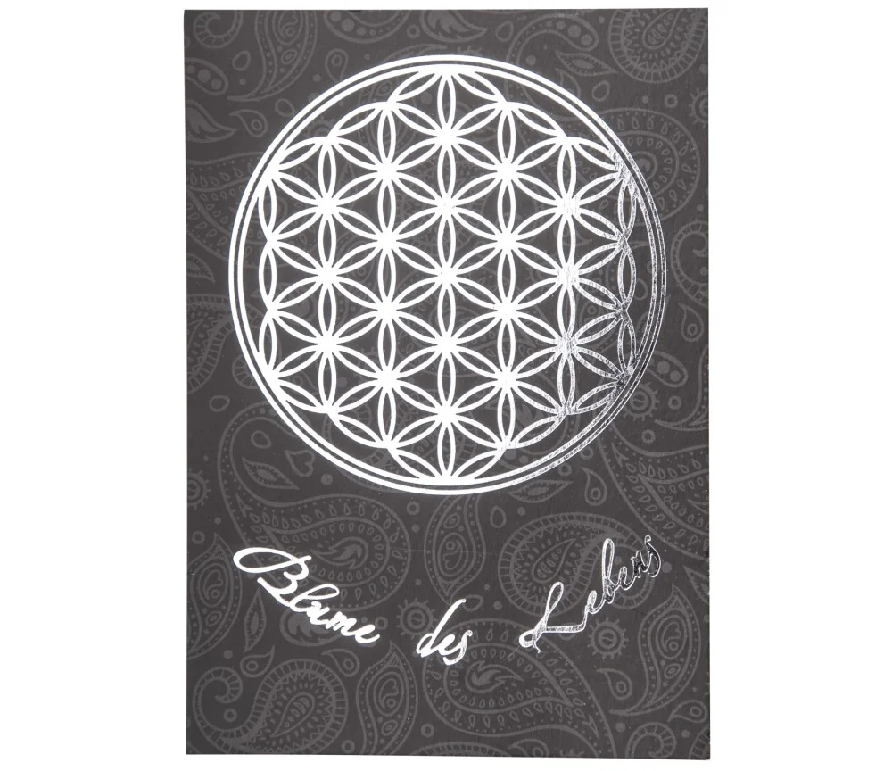 Postkarte - Blume des Lebens - Silber/Schwarz DINA6