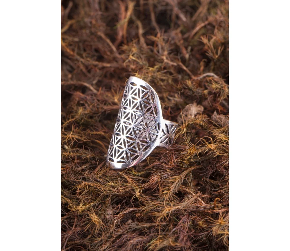 Ring - Blume des Lebens - verstellbar versilbert, Ø 30 mm