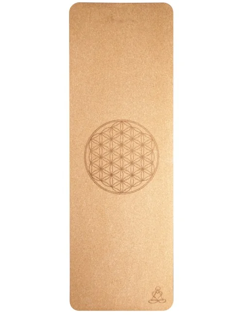 Yogamatte aus Kork mit Blume des Lebens - 6 mm - mit TPE ecofriendly Lage