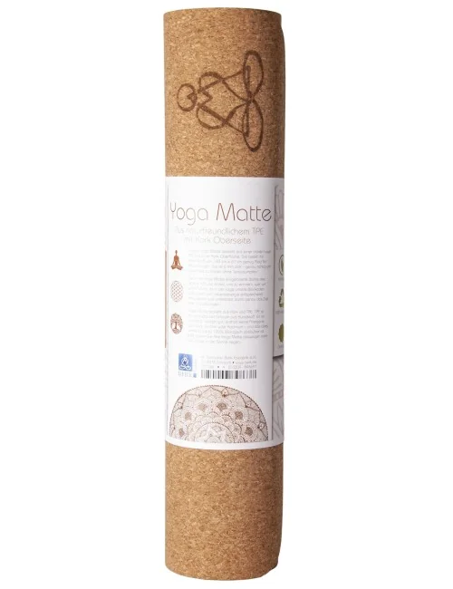 Yogamatte aus Kork mit Blume des Lebens - 6 mm - mit TPE ecofriendly Lage