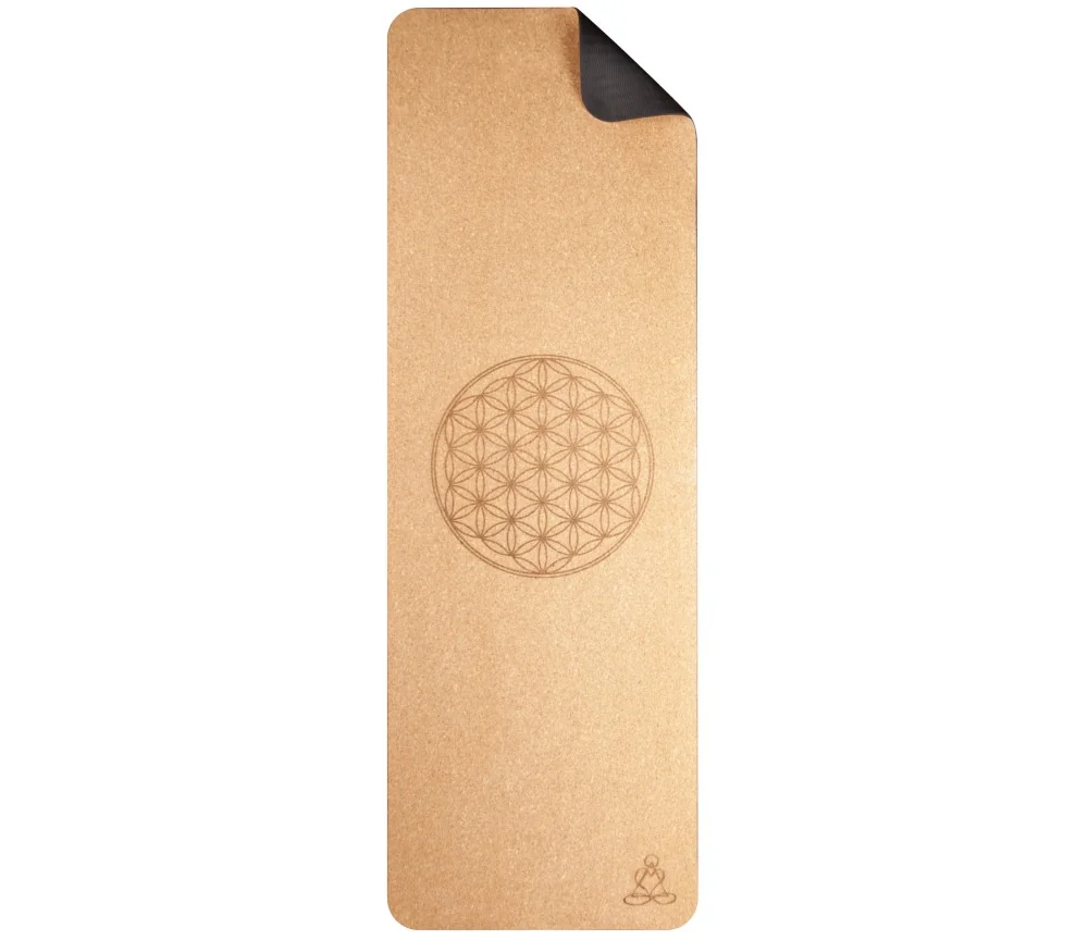 Yogamatte aus Kork mit Blume des Lebens - 6 mm - mit TPE ecofriendly Lage