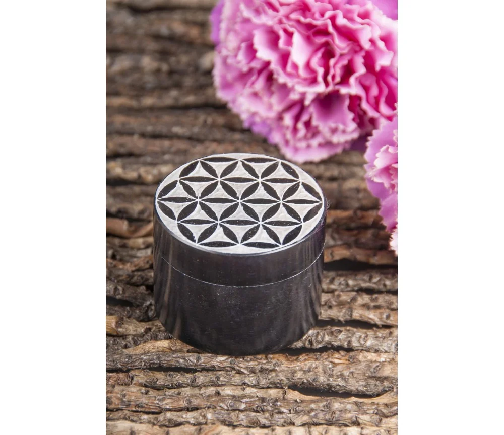 Döschen - Blume des Lebens - Speckstein schwarz