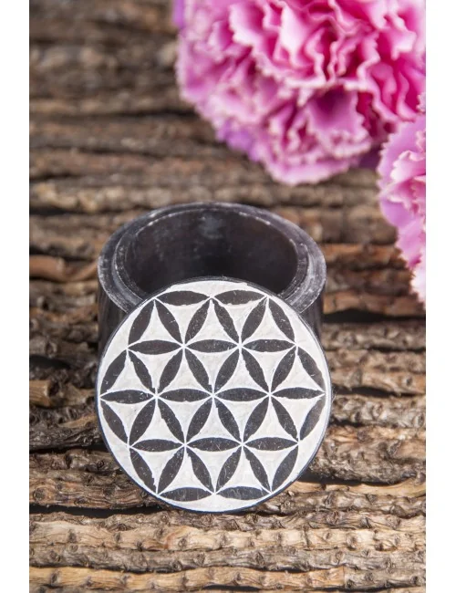 Döschen - Blume des Lebens - Speckstein schwarz