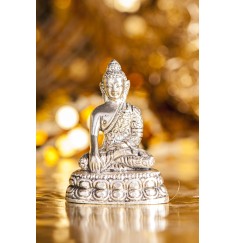 Statue - Shakyamuni Buddha Statute - Messing versilbert - ca. 5,5 cm