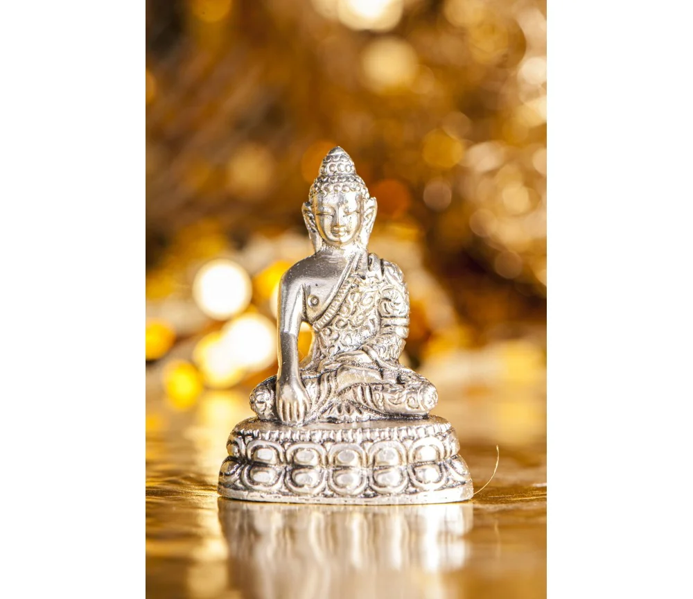 Statue - Shakyamuni Buddha Statute - Messing versilbert - ca. 5,5 cm