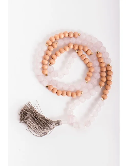 Mala - Herzens - Rosenquarz und Kiefer, Band dehnbar