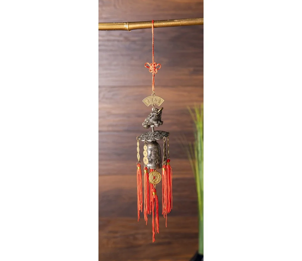 Hängende Dekoration - Glockengeläut mit Glücksfrosch ca. 40 x 6 cm