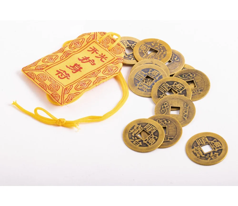 Glücksmünzen Set - großes chinesisches Set inkl. Beutel mit 12 Stück