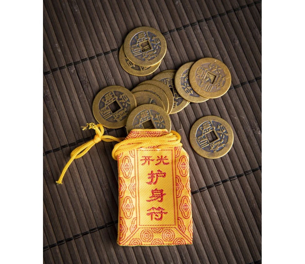 Glücksmünzen Set - großes chinesisches Set inkl. Beutel mit 12 Stück