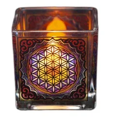 Teelichtglas - Blume des Lebens ca.6x6 cm