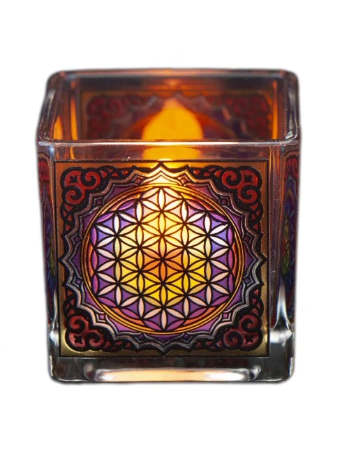 Teelichtglas - Blume des Lebens ca.6x6 cm