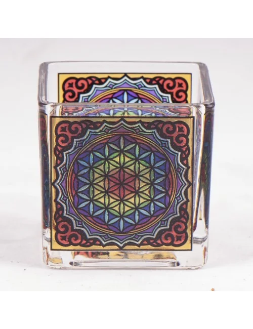 Teelichtglas - Blume des Lebens ca.6x6 cm