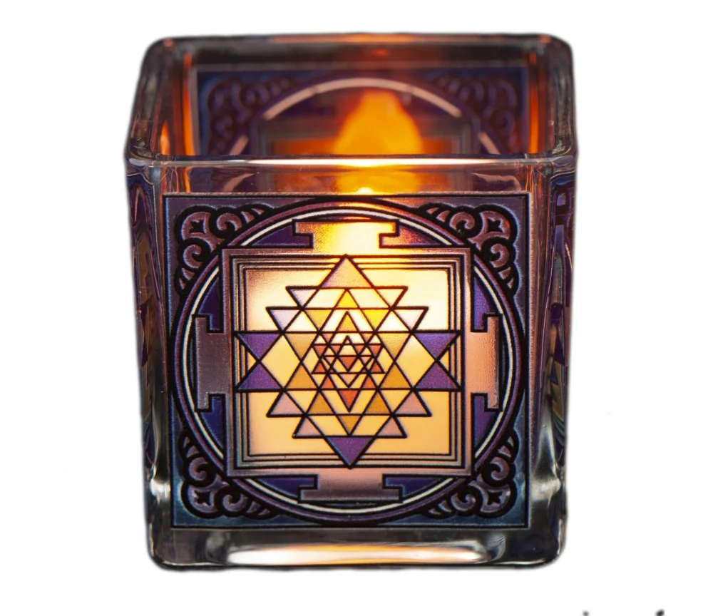 Teelichtglas - Shri Yantra ca.6x6 cm