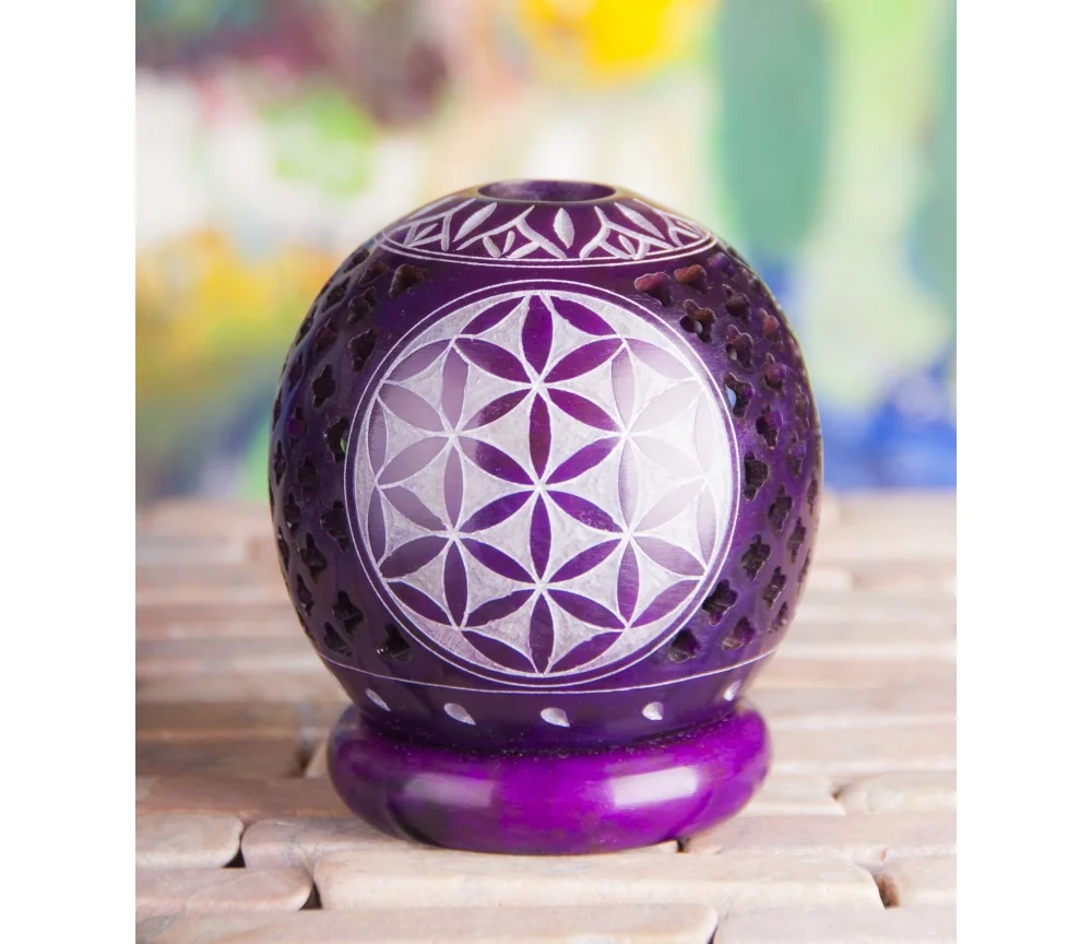 Teelichtkugel - Blume des Lebens -lila ca. 8,5 cm