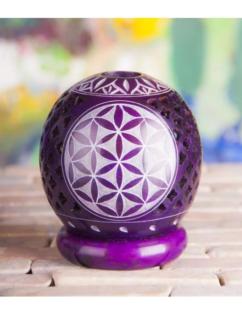 Teelichtkugel - Blume des Lebens -lila ca. 8,5 cm