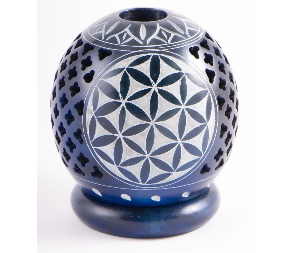Teelichtkugel - Blume des Lebens - dunkelblau ca. 8,5 cm