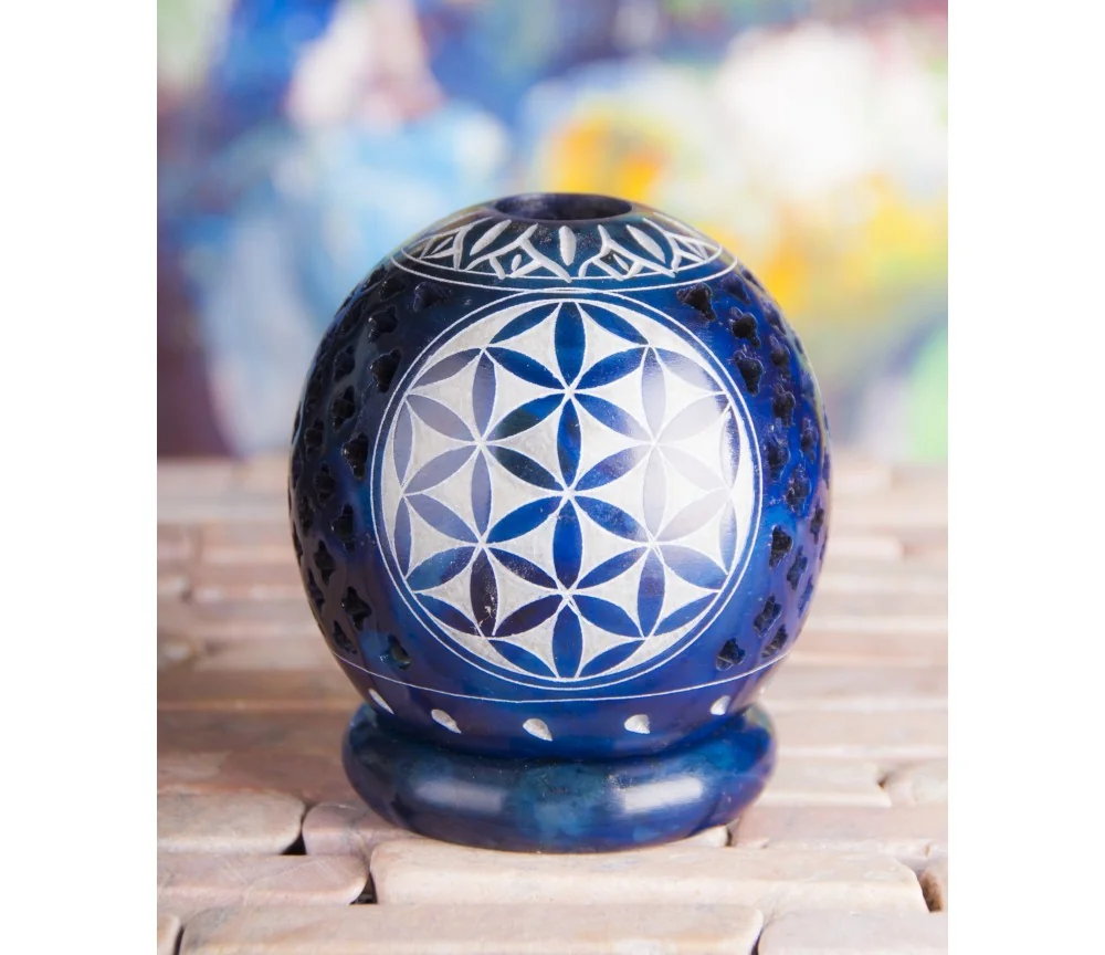 Teelichtkugel - Blume des Lebens - dunkelblau ca. 8,5 cm