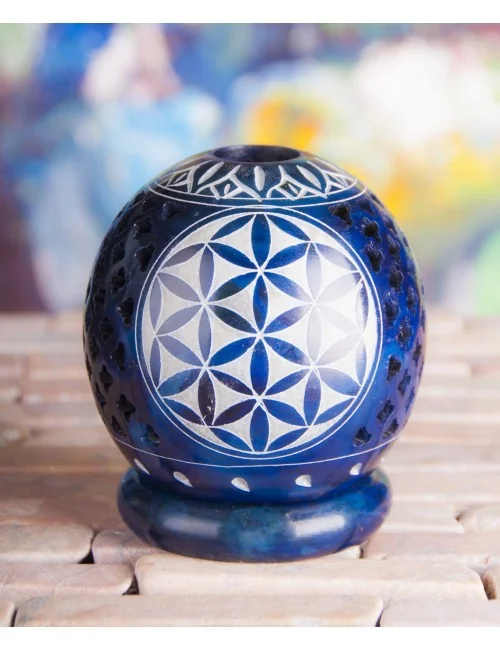 Teelichtkugel - Blume des Lebens - dunkelblau ca. 8,5 cm