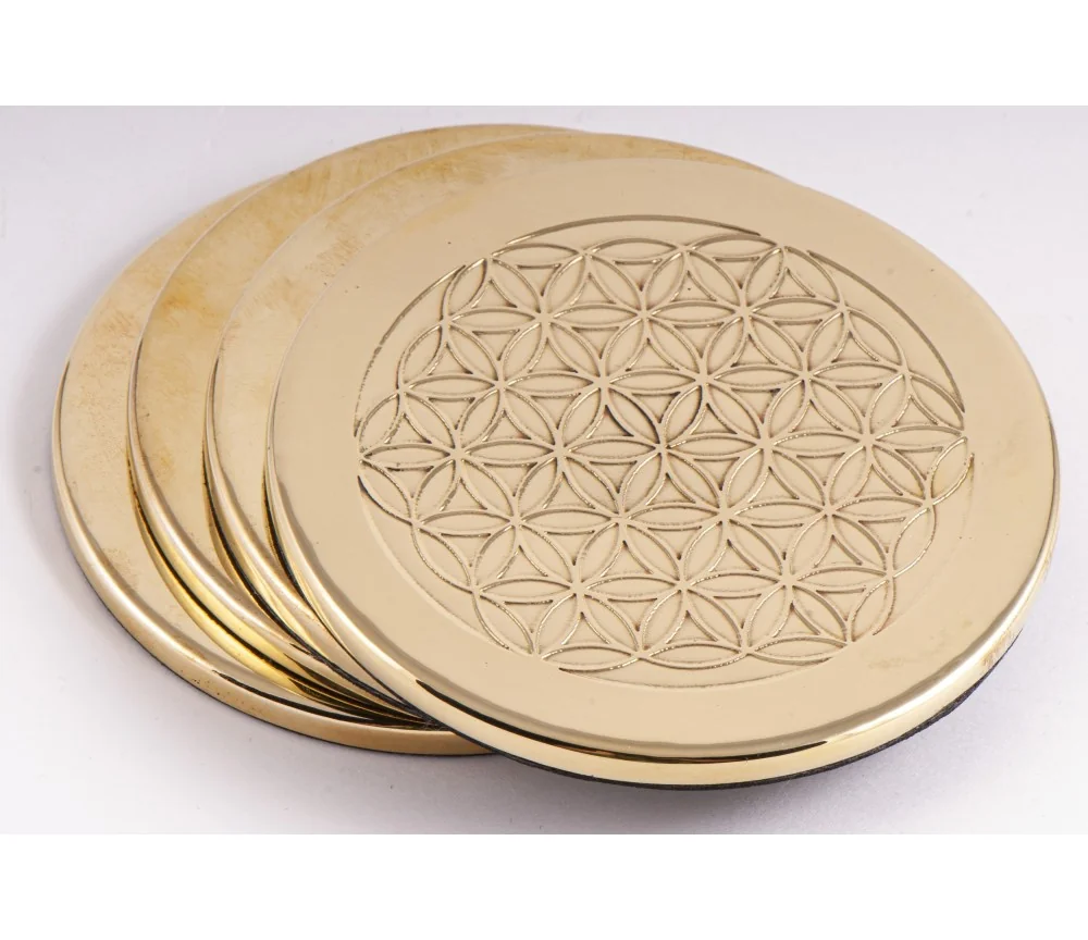 Getränkeuntersetzer - Blume des Lebens - Messing, 4er-Set