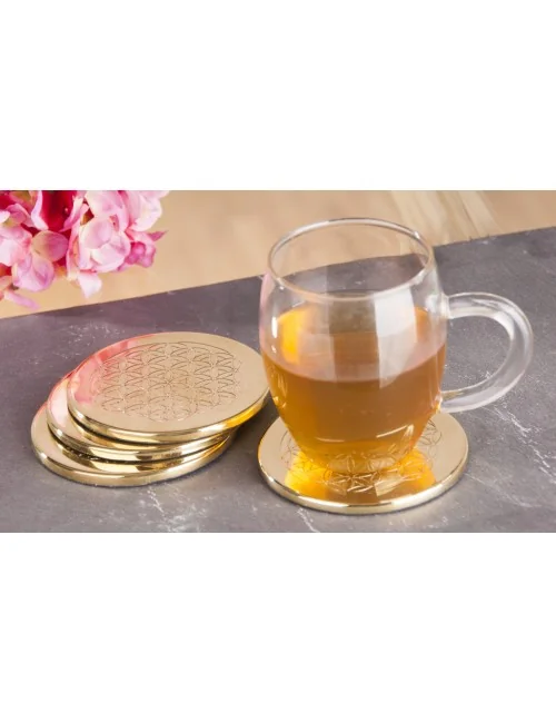 Getränkeuntersetzer - Blume des Lebens - Messing, 4er-Set