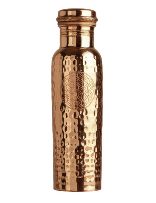 Trinkflasche aus Kupfer, 650 ml mit Blume des Lebens Symbol