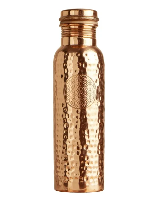Trinkflasche aus Kupfer, 900 ml mit Blume des Lebens Symbol