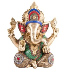 Statue - Ganesha - Messing mit Steinkunst, 30 cm