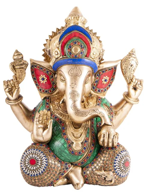 Statue - Ganesha - Messing mit Steinkunst, 30 cm