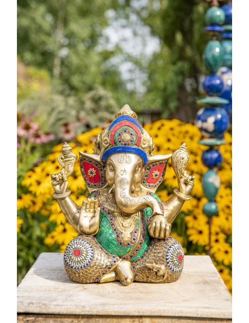 Statue - Ganesha - Messing mit Steinkunst, 30 cm