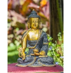Statue - Medizin-Buddha 21,5 cm - Messing, finish gold/schwarz