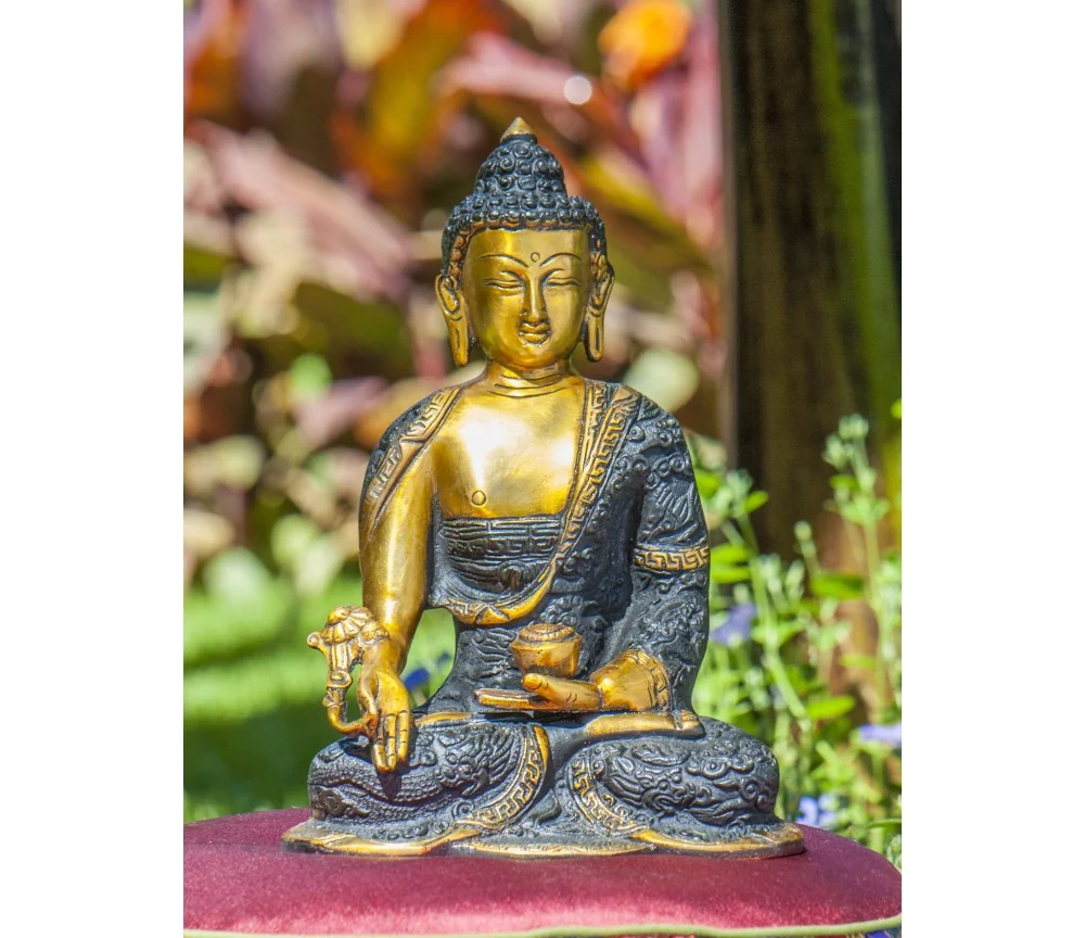 Statue - Medizin-Buddha 21,5 cm - Messing, finish gold/schwarz