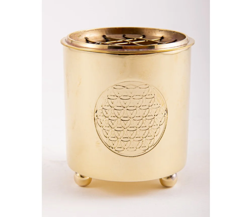 Räuchergefäß mit Netz - Motiv Blume des Lebens aus Messing 6 x 5,5 cm