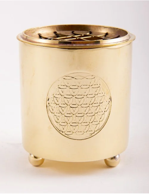 Räuchergefäß mit Netz - Motiv Blume des Lebens aus Messing 6 x 5,5 cm