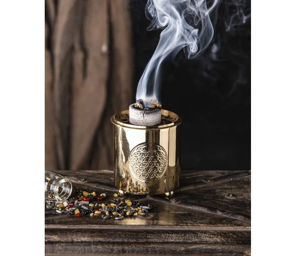 Räuchergefäß mit Netz - Motiv Blume des Lebens aus Messing 6 x 5,5 cm