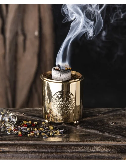 Räuchergefäß mit Netz - Motiv Blume des Lebens aus Messing 6 x 5,5 cm