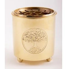 Räuchergefäß mit Netz - Motiv Yggdrasil aus Messing 6 x 5,5 cm