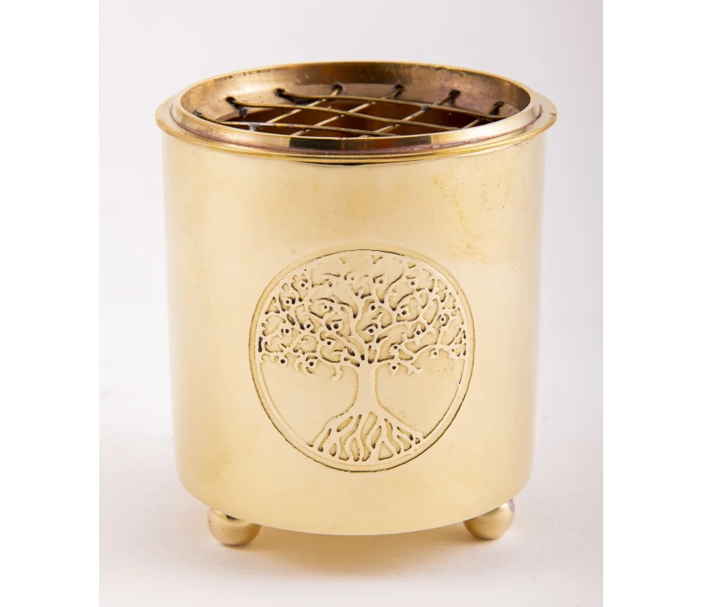 Räuchergefäß mit Netz - Motiv Yggdrasil aus Messing 6 x 5,5 cm