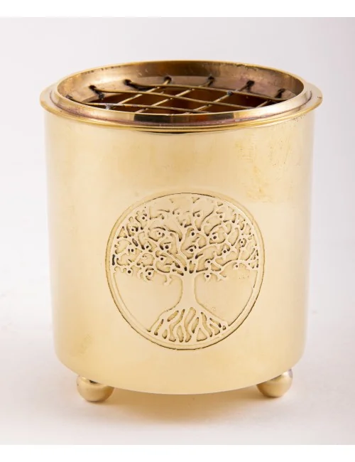 Räuchergefäß mit Netz - Motiv Yggdrasil aus Messing 6 x 5,5 cm