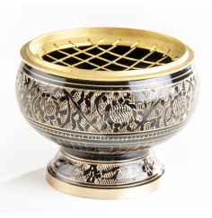 Räuchergefäß mit Netz aus Messing, schwarz / gold ca. 9,5 cm x 7,5 cm